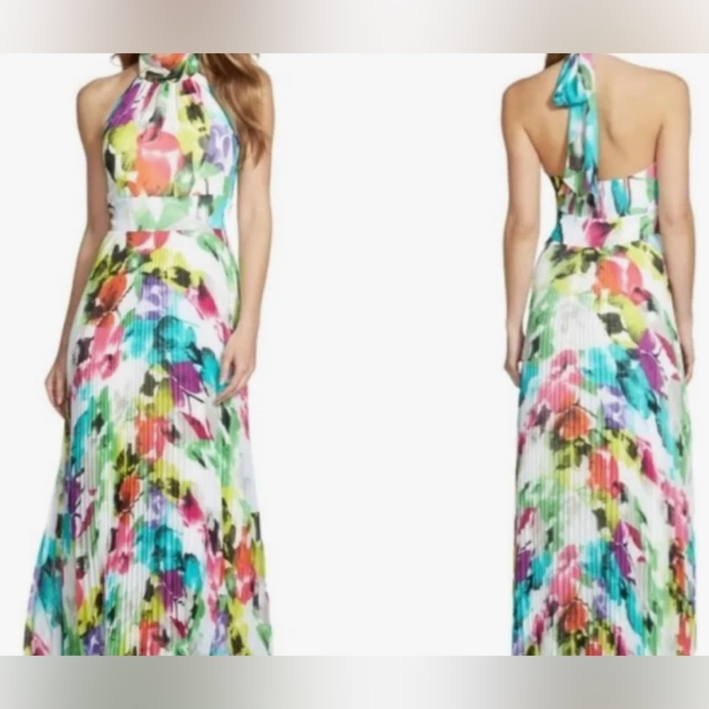 Eliza J Multicolor Halter Chiffon Floral Dress